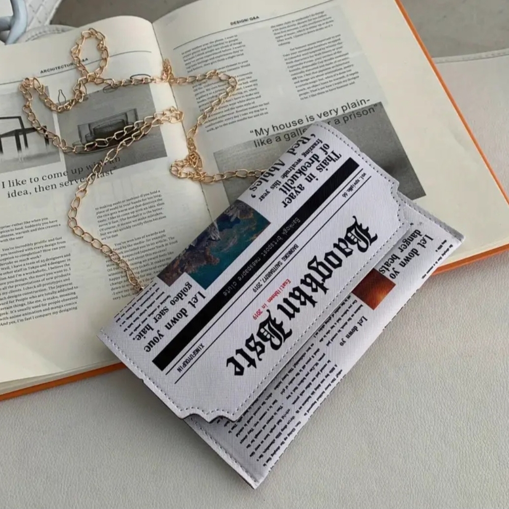 Newspaper Print Crossbody Bag